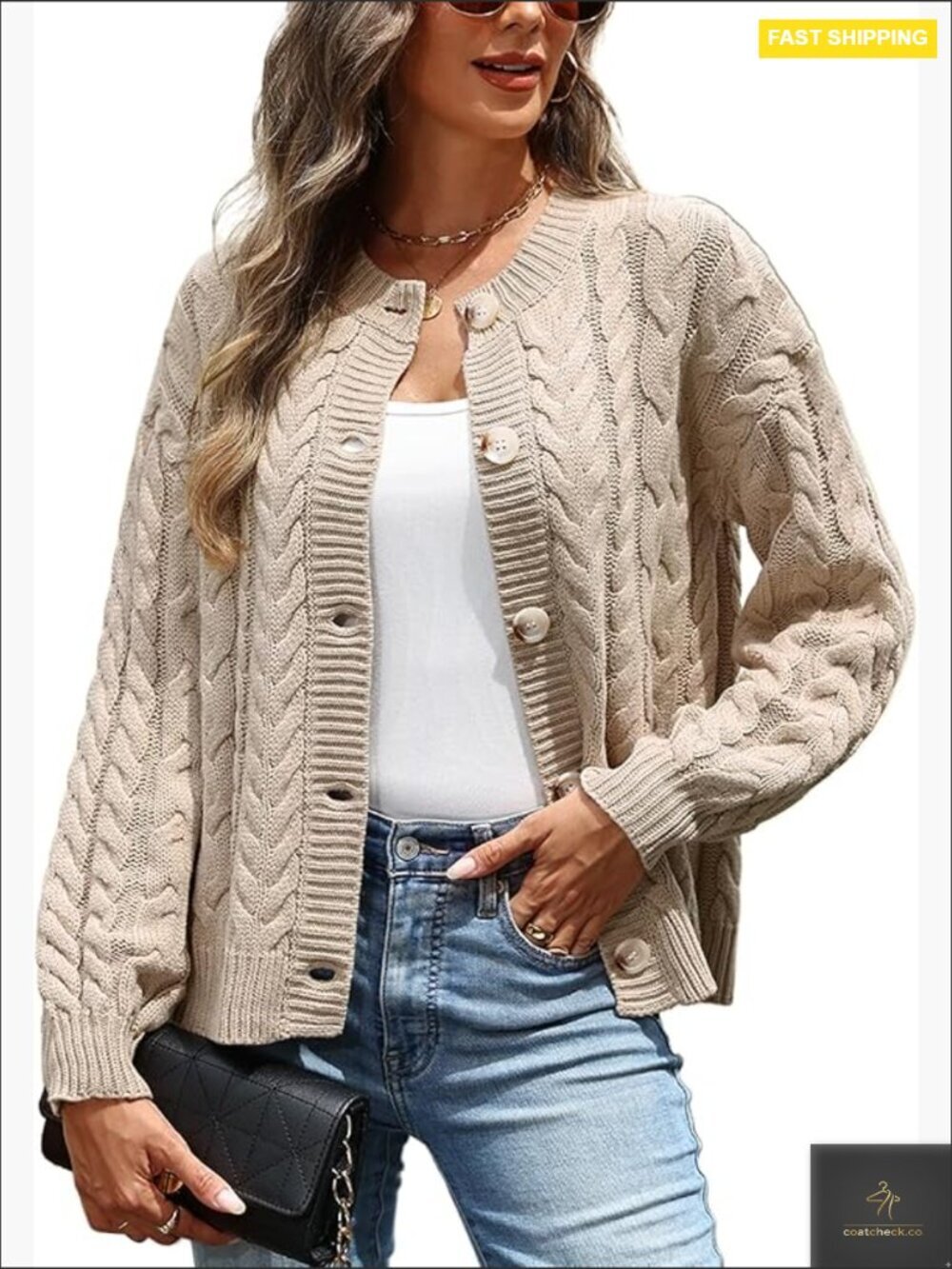 Casual Cable Knit Button Cardigan Long Sleeve Open Front Outwear Coat
